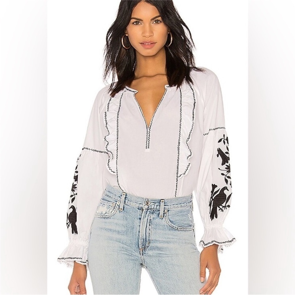 Joie x Revolve Cleavanta Top in Clean White Caviar Cotton Pleasant Blouse XS